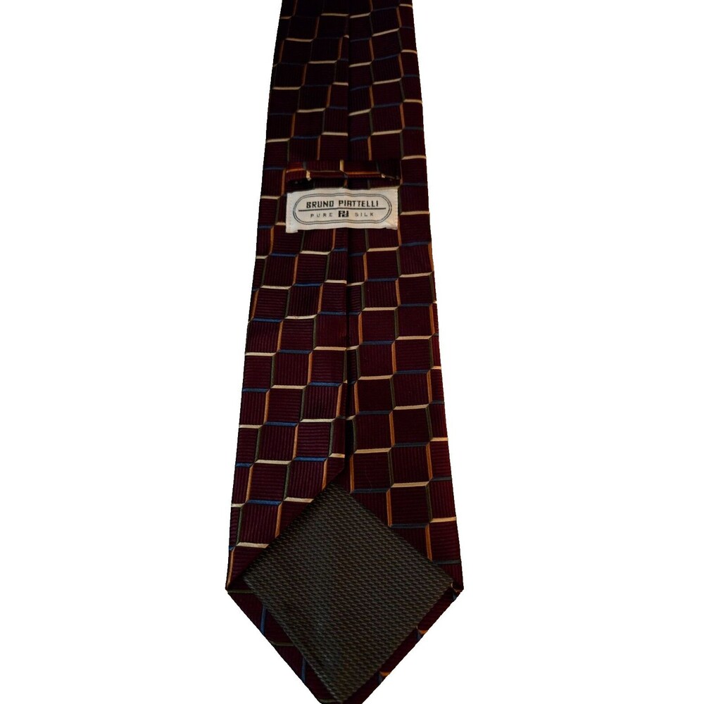 Bruno Piattelli Burgundy Geometric Silk Tie - Made in USA